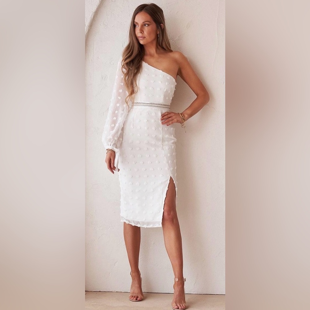 NEW JAUS one shoulder white midi dress